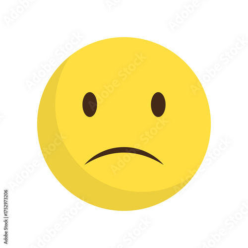 Sad yellow smiley. Unhappy face emotion. Distressed emoji character. Vector expression symbol.