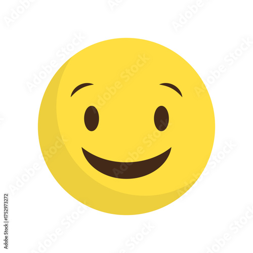 Happy yellow smiley. Joyful face emotion. Cheerful emoji character. Vector expression symbol.