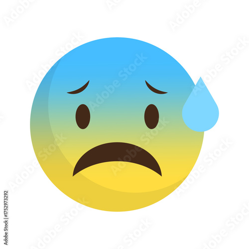 Anxious blue face. Sweating emoji character. Fearful expression emotion. Vector distress symbol.