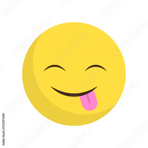 Winking emoji expression. Tongue Vector playful face. Joy happy mood symbol. Flirty flirt detail.