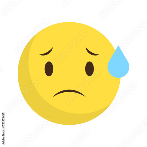Sad emoji expression. Unhappy Vector sweating face. Drop upset emotion symbol. Trouble feeling detail.