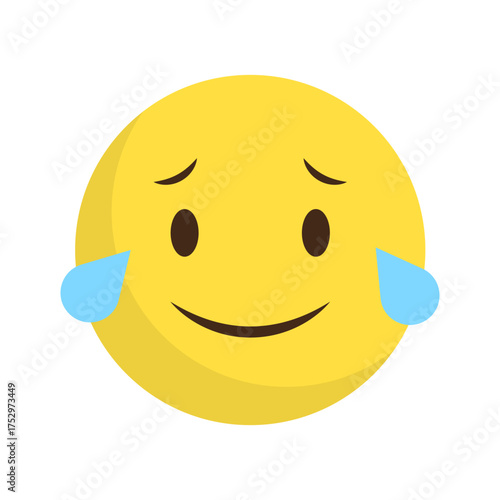 Tears joy emoji. Laughing Vector crying face. Happy smiling emotion. Amused chuckle symbol.