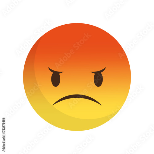 Angry cartoon emoji. Red yellow face. Unhappy emotion Vector sign. Displeased expression icon.