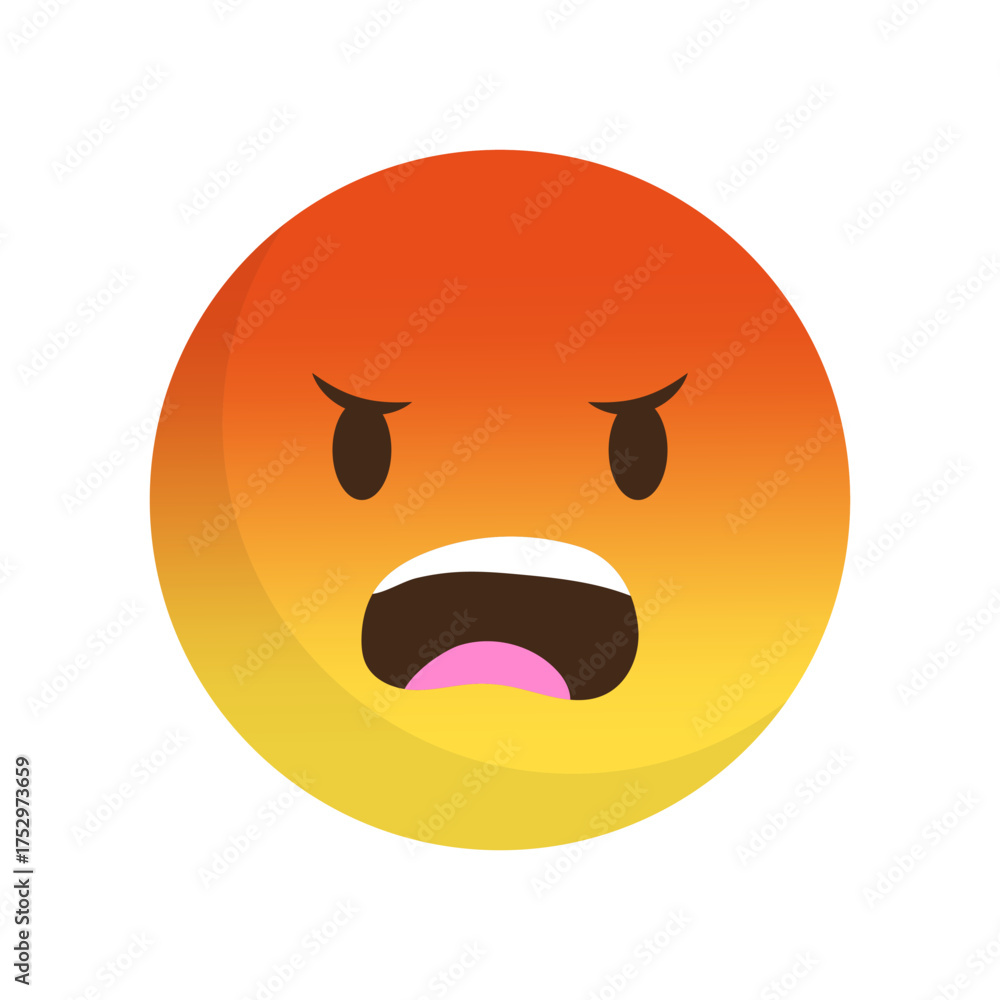 Obraz premium Angry yellow emoji. Open mouth expression. Furious emotion Vector face. Red mood icon.