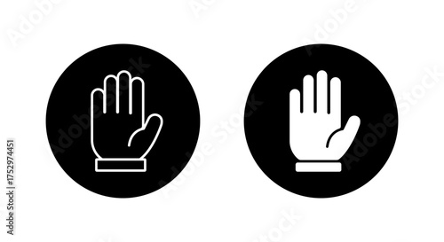 Hand palm icon set. Stop and permission symbol in black circle