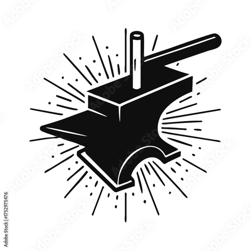 vintage anvil and hammer crafting logo design template, vector Illustration