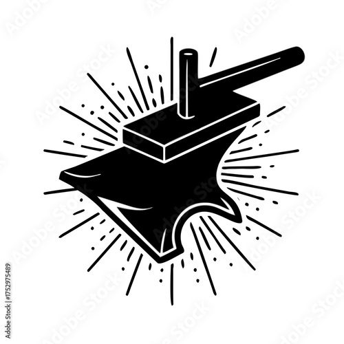 vintage anvil and hammer crafting logo design template, vector Illustration
