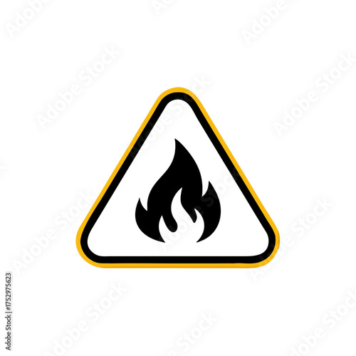 Fire warning sign on white. Fire warning sign in yellow triangle. Flammable, inflammable substances icon. Vector