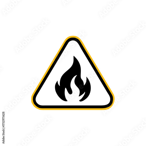 Fire warning sign on white. Fire warning sign in yellow triangle. Flammable, inflammable substances icon. Vector