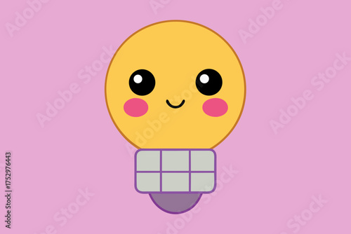 A smiling kawaii lightbulb with cute blushing cheeks