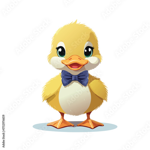 Charming duckling with cute blue bowtie