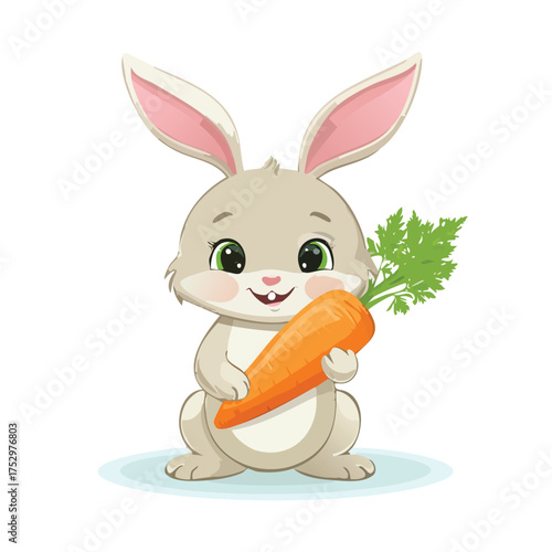 Cheerful bunny gleefully clutches giant carrot
