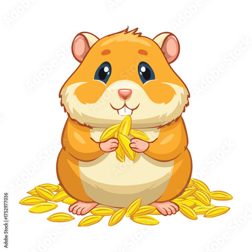 Joyful hamster enjoying the harvest of seeds