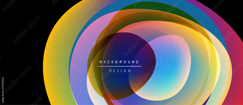 Fototapeta premium Abstract colorful layers create dynamic circular design. Center text reads background design. Vivid hues blend, forming modern visual.