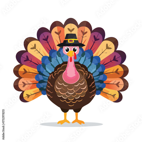 Cheerful turkey sporting a pilgrim hat
