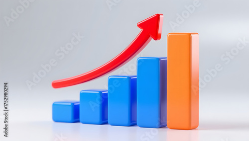 Free Download Modern 3d blue bar chart showing economic growth trend - GFXLoad
