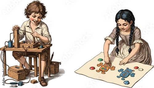 Children, creativity, STEM, art, learning, education, robotics, engineering, drawing, teamwork, imagination, tools, electronics, design, DIY, school, kids, activity, innovation, development