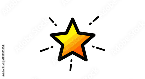 Hand-drawn sparkling yellow star icon in a cute doodle style. Illustration of a shining golden star symbol for rating, achievement, and celebration concepts, isolated on a white background