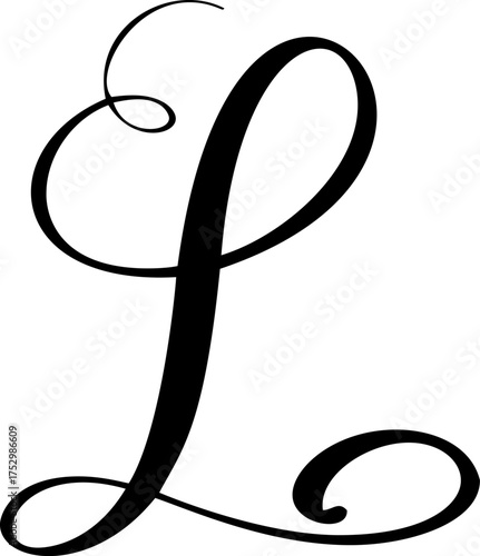 Calligraphic vector hand drawn letter L forming ornate monogram with decorative and design elegant scroll flourish
