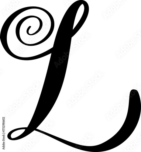 Black calligraphic vector letter L hand drawn forming part an elegant for initial alphabet design projects