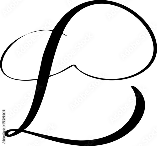 Black calligraphic vector letter L hand drawn forming part an elegant projects and design alphabet initial