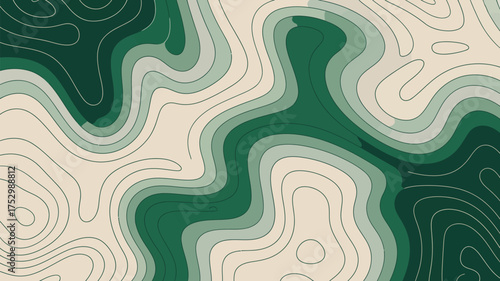 Abstract topographic map illustration with green shades and contour lines creating a pattern