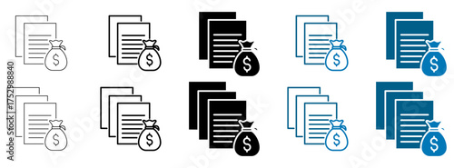 Financial documents icon isolated, money files symbol, budget signs, income records, or wealth reports vector illustration