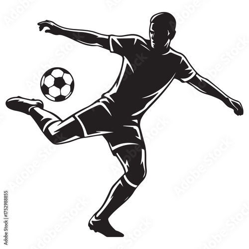 Dynamic soccer player kicking ball silhouette