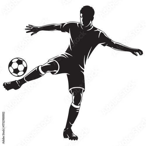 Dynamic soccer player kicking ball silhouette