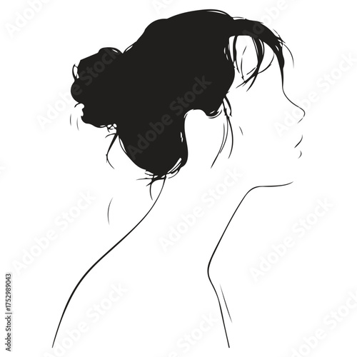 Elegant woman profile silhouette with messy updo