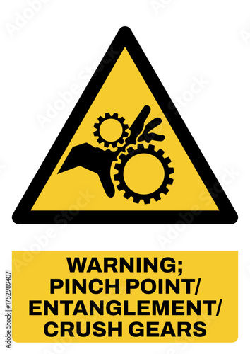 ISO warning safety signs_warning ; pinch point-entanglement-crush gears_portrait size a4/a3/a2/a1 	

