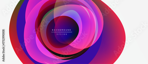 Abstract colorful layers create dynamic circular design. Gradient shades blend, forming modern background element. Vivid hues attract attention.
