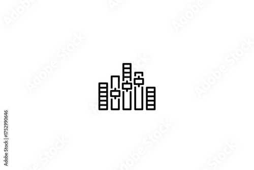 Vector equalizer icon for music and audio. Sound mixer console with control sliders. Concept for volume, frequency, and balance adjustment. DJ panel or studio equipment.