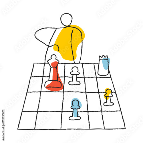 Chess game stylised hand drawn vector illustration
