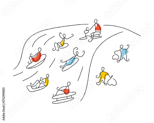 Winter fun sledding stylised minimalist vector illustration