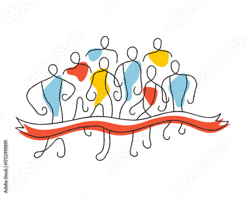 Marathon runners stylised hand drawn vector illustration