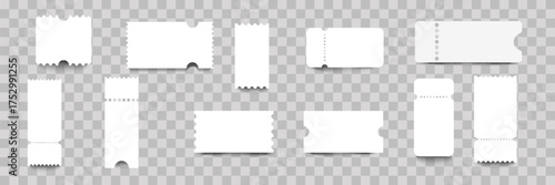 Set a blank ticket template. Concert ticket, lottery coupons. Vector coupon - vector illustration. White backgrounds