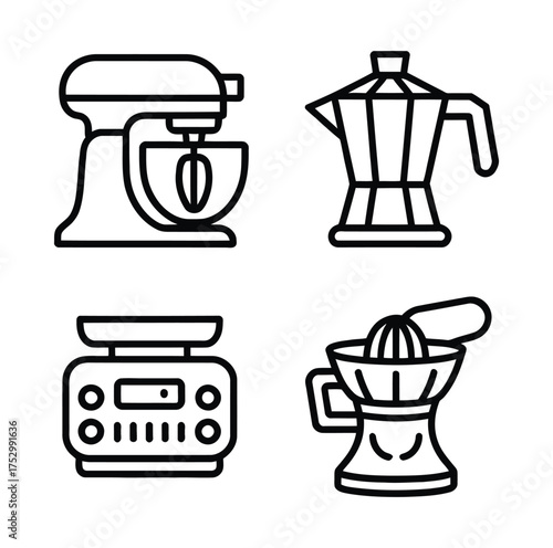 Kitchen appliances mixer coffee maker scale juicer vector