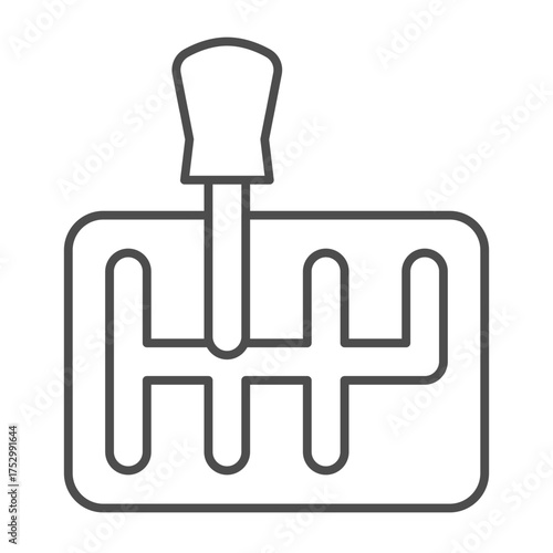 Manual gearbox with lever thin line icon, car parts concept. Vector graphics. Gearbox sign on white background, outline style icon for mobile or web design.