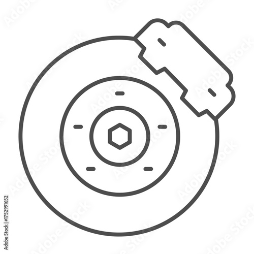Car brake pad thin line icon, car parts concept. Vector graphics. Wheel brake sign on white background, outline style icon for mobile or web design.