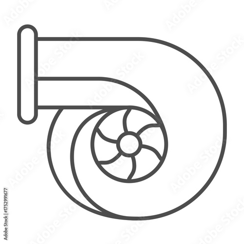 Car air blower with fan thin line icon, car parts concept. Vector graphics. Turbine sign on white background, outline style icon for mobile or web design.