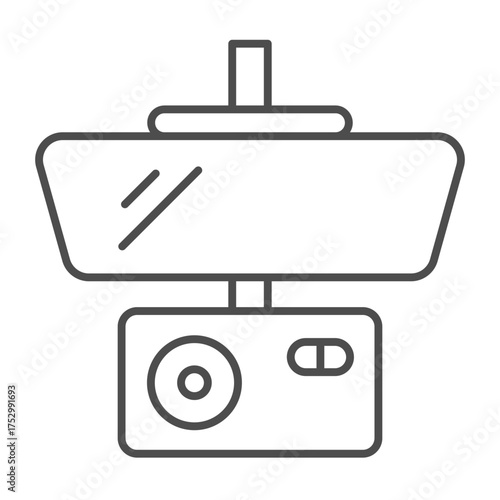 Rearview mirror with video recorder thin line icon, car parts concept. Vector graphics. Security camera sign on white background, outline style icon for mobile or web design.