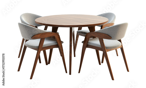Elegant dining table set with modern chairs minimalist home interior contemporary design cozy ambience top-down view