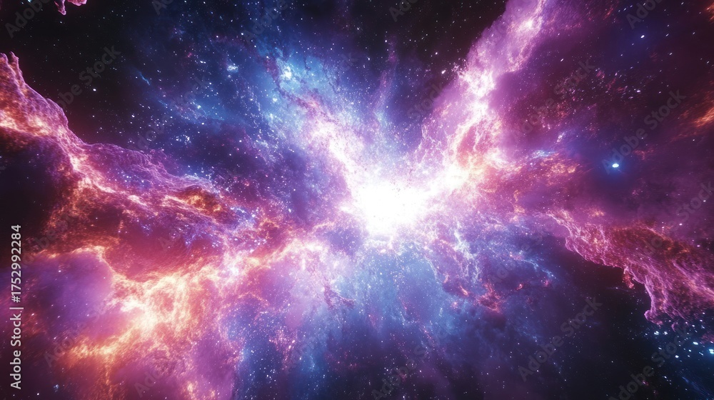 Fototapeta premium Cosmic Nebula Explosion in Deep Space. Visualizing Nebula Formation