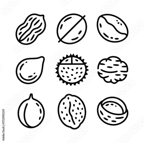 Various nuts and seeds line art icons almond peanut