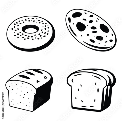 Bagel loaf bread sliced bread salami vector