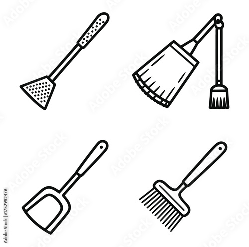 Kitchen utensils and cleaning tools spatula dustpan