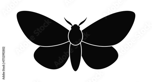 A simple black silhouette of a butterfly with open wings displayed