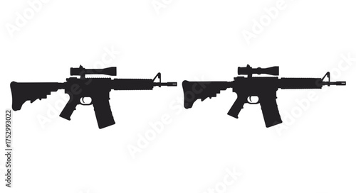 Two black silhouette ar 15 style rifles against a white background