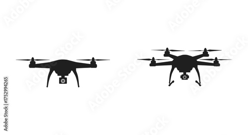 Two black drone silhouettes displayed on a plain white background